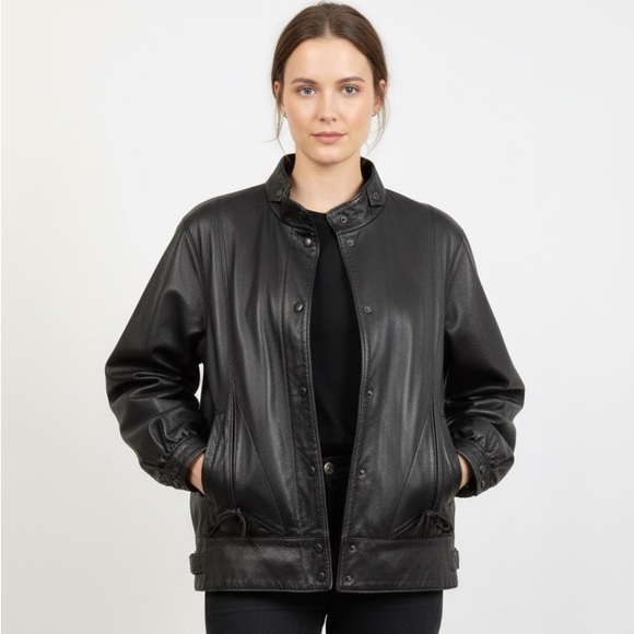 VINTAGE 80s Soft Supple Black Leather Jacket - Picture 1 of 11
